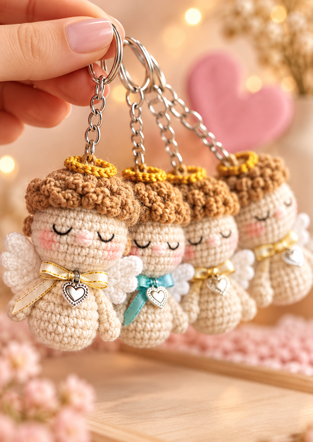 Angel keychain crochet pattern - crochet and keychain detail