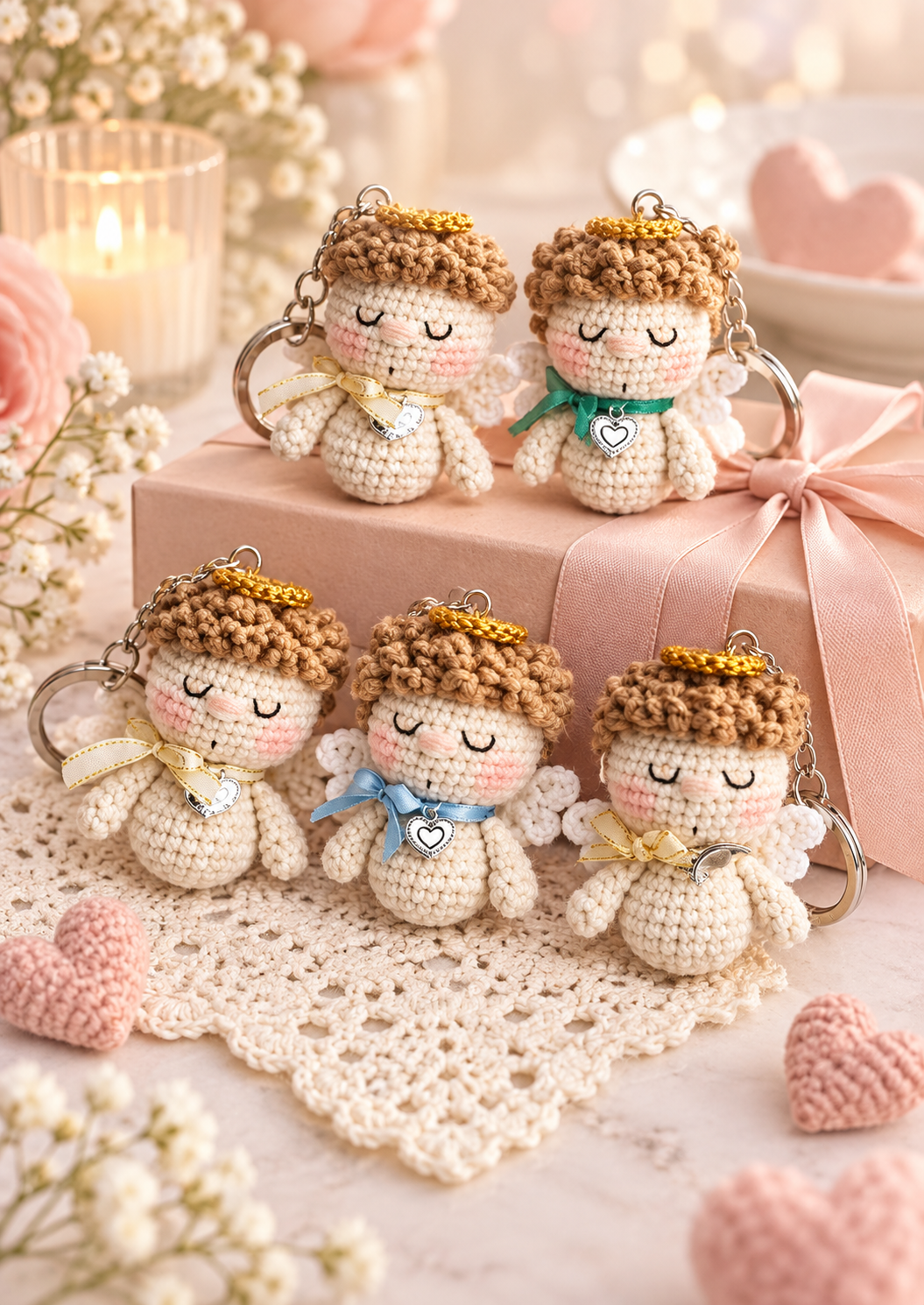 Angel keychain crochet pattern - handmade gift display