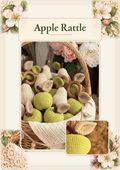 Apple Rattle crochet pattern booklet cover with crocheted fruit rattles