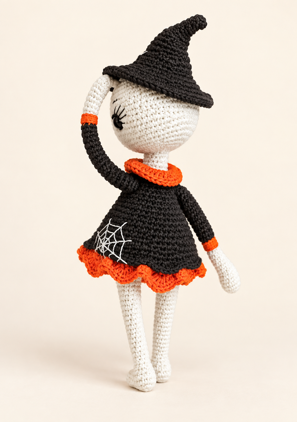 Chloe the Spider Girl crochet pattern - back three-quarter view