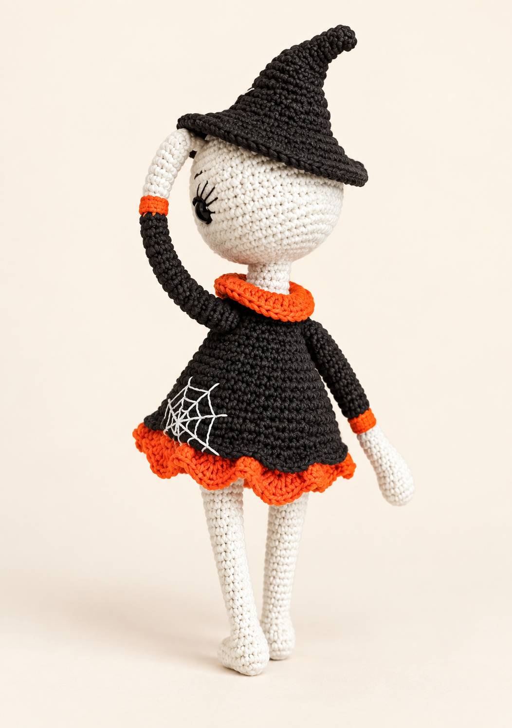 Chloe the Spider Girl crochet pattern - back three-quarter view