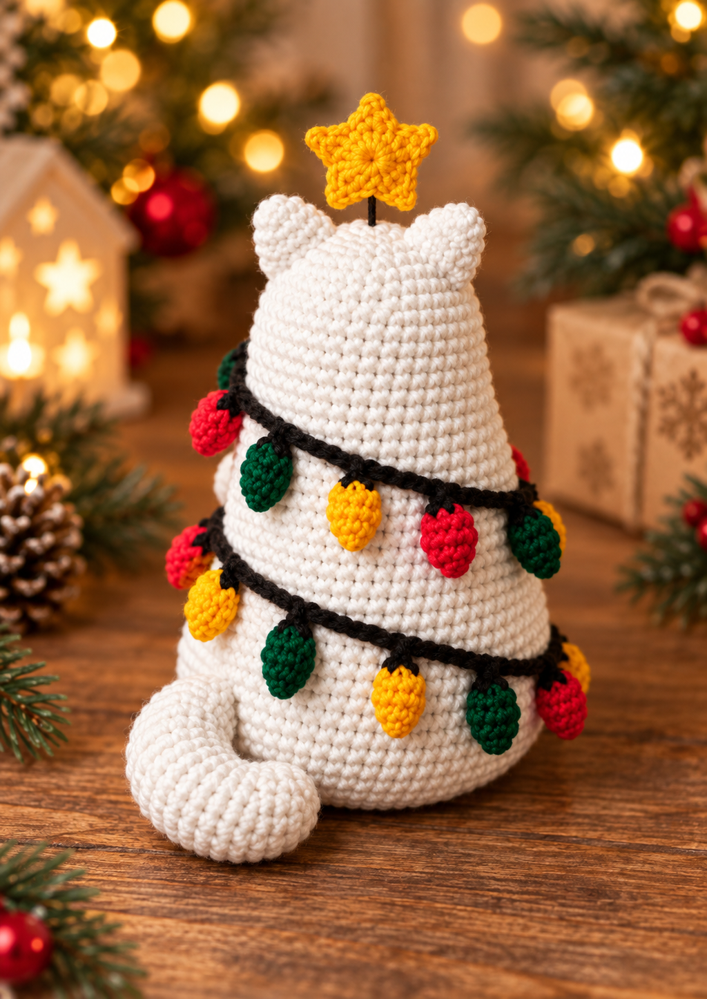 Christmas Cat crochet pattern — back view