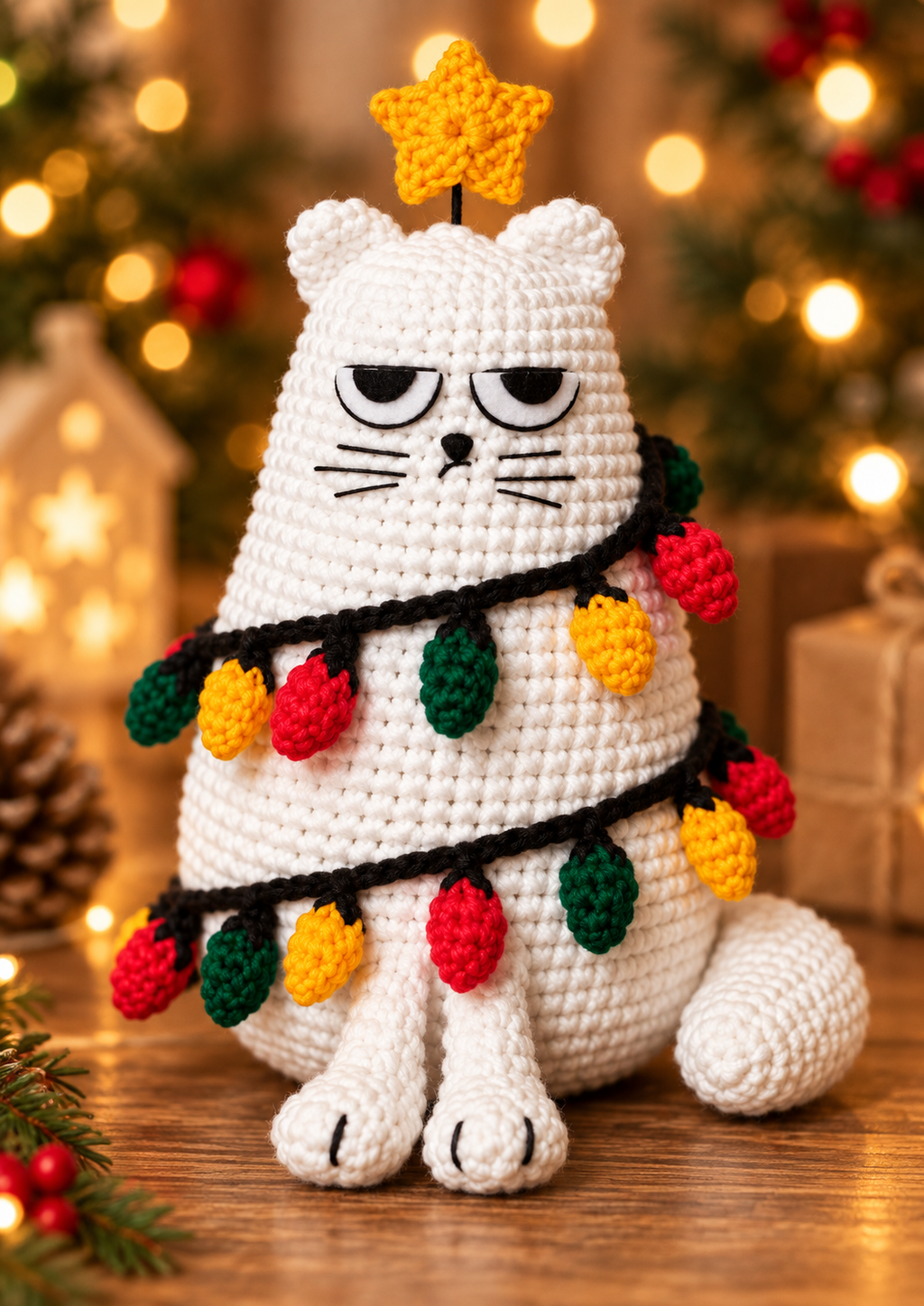Christmas Cat crochet pattern — detail view