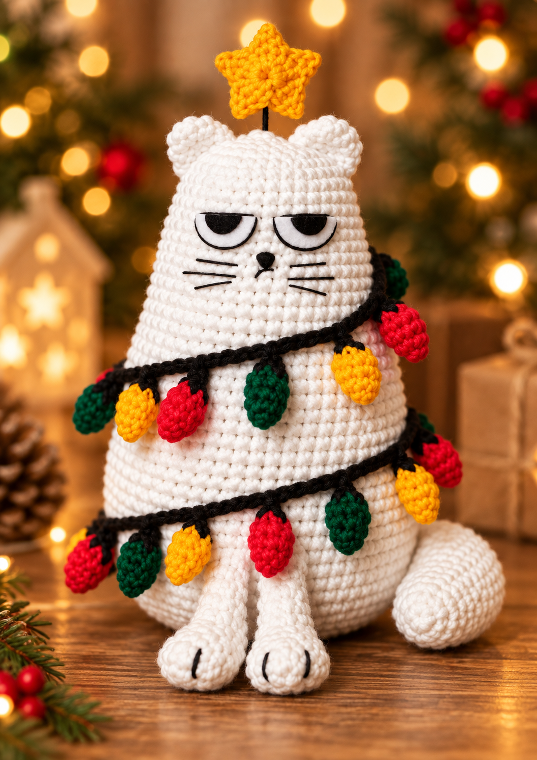 Christmas Cat crochet pattern — detail view