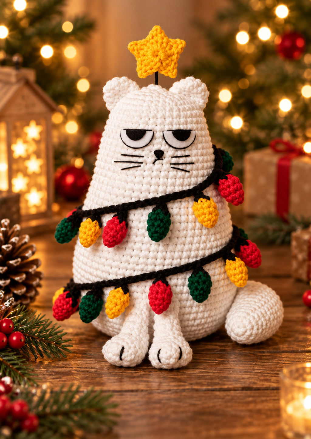 Christmas Cat crochet pattern — front view
