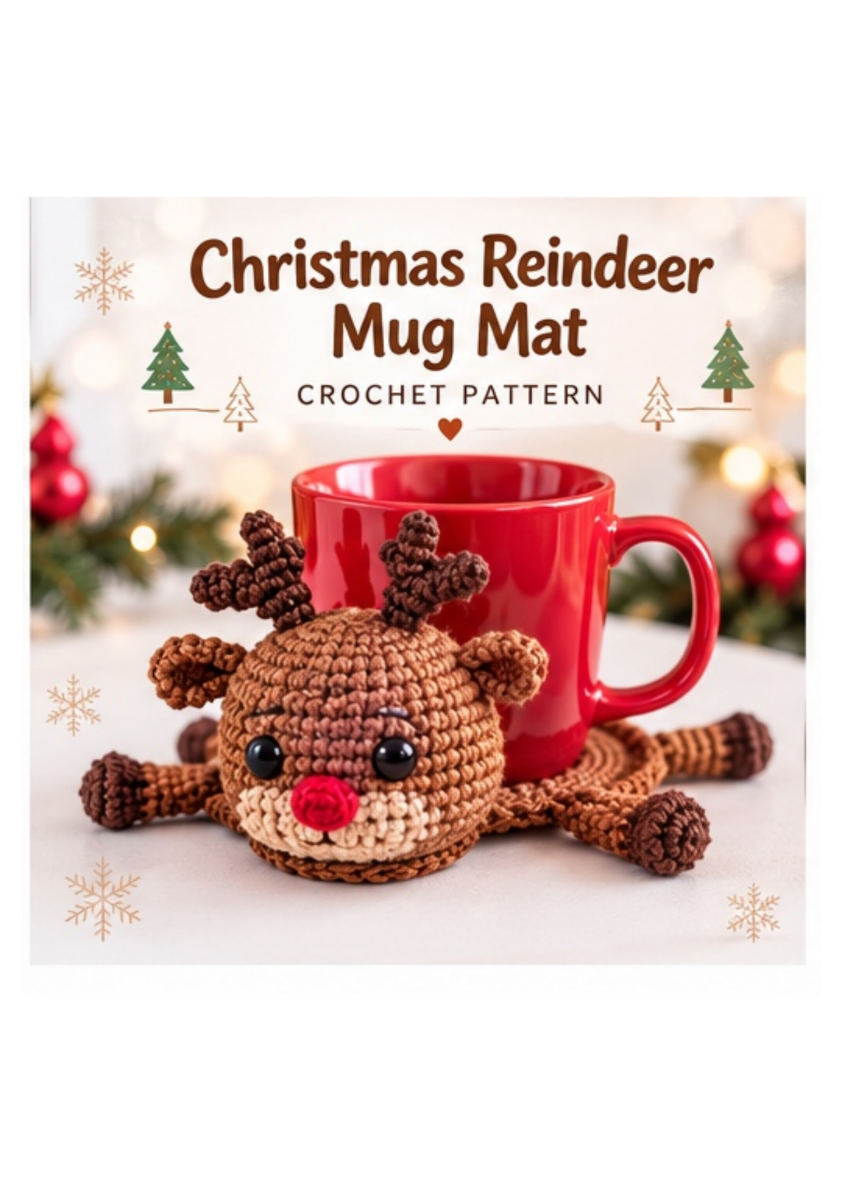 Christmas reindeer mug mat crochet pattern cover