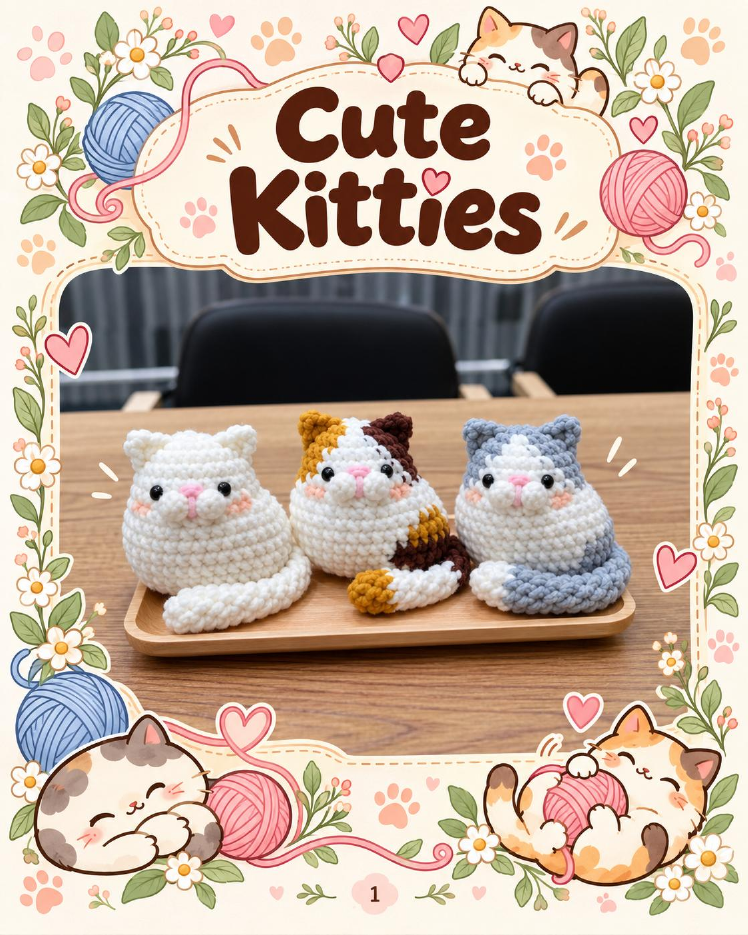 Cute Kitties crochet pattern - three amigurumi cat designs