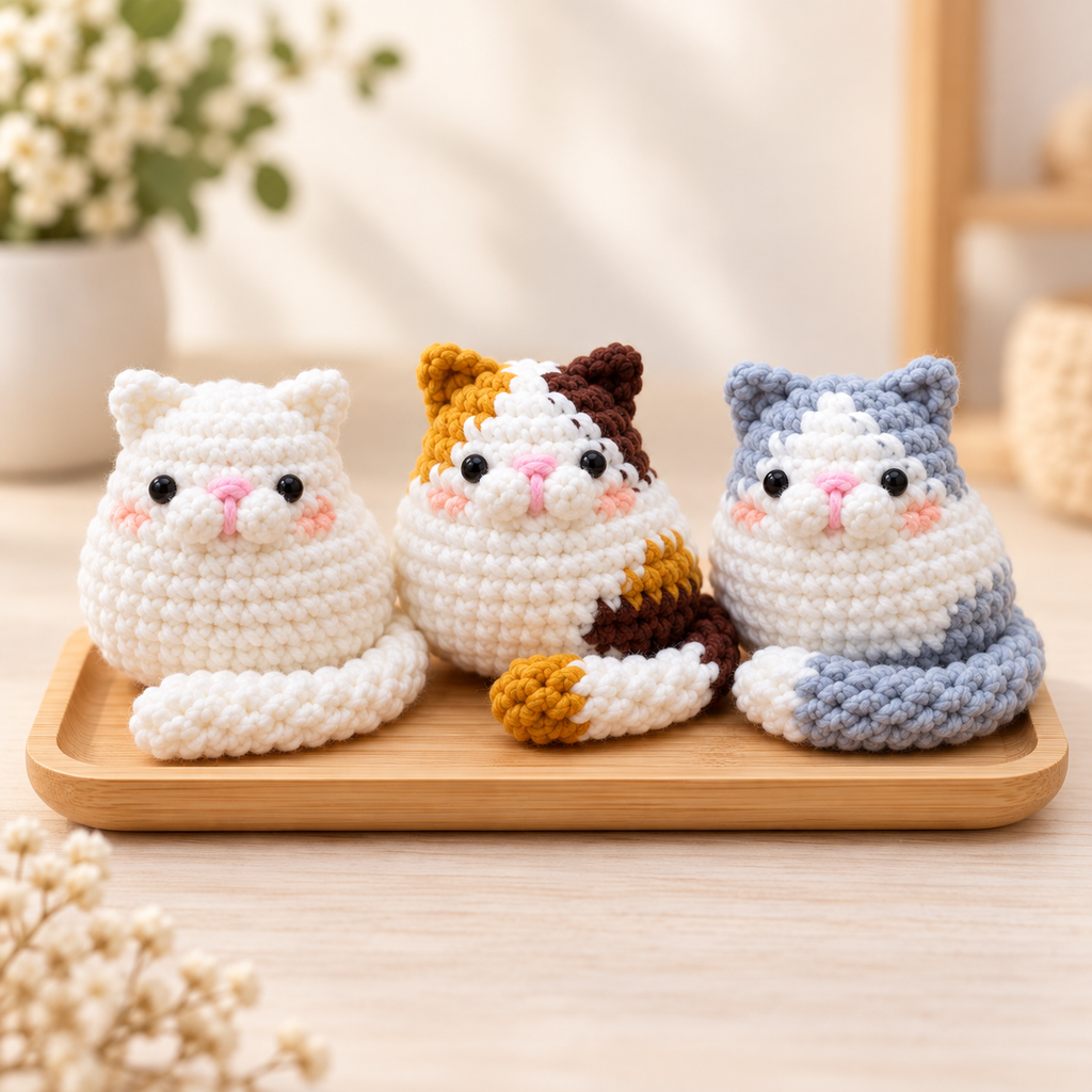 Cute Kitties crochet pattern - three cat amigurumi group