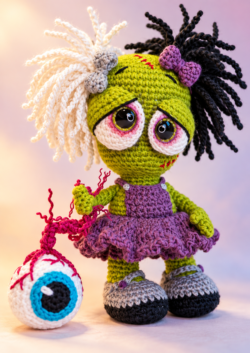 Drip Monster crochet pattern - crochet face and stitch detail