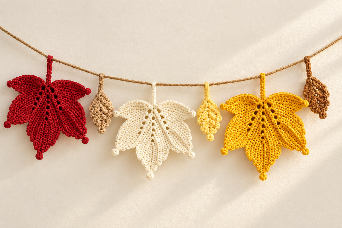 Crochet leaf garland pattern - color variations