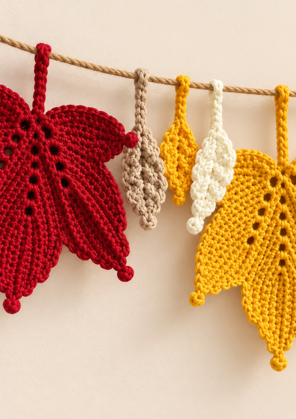 Crochet leaf garland pattern - close-up stitch detail
