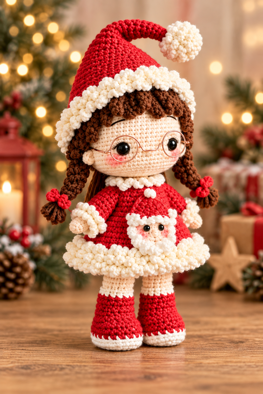 Santa Doll crochet pattern - left three-quarter view