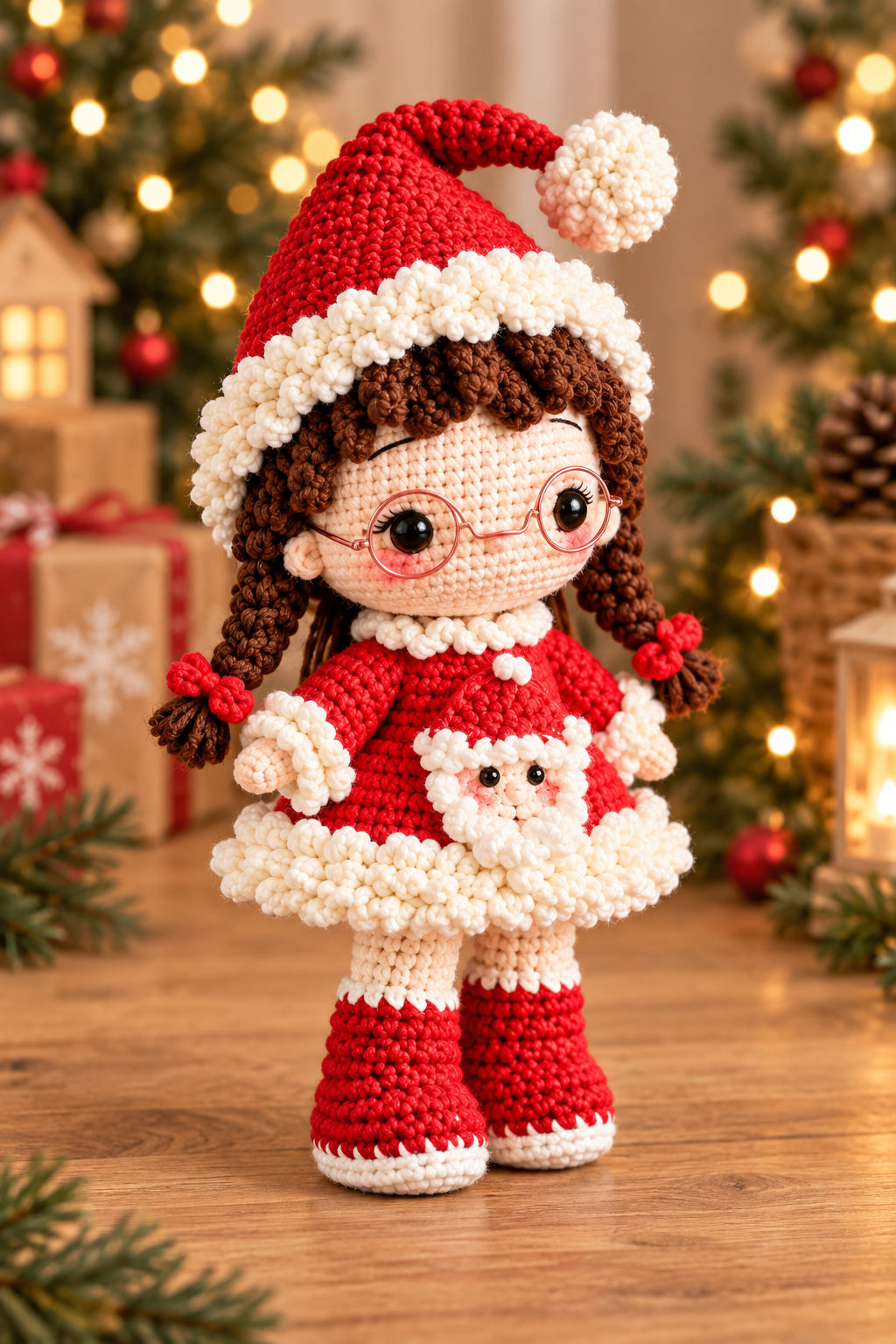 Santa Doll crochet pattern - right three-quarter view