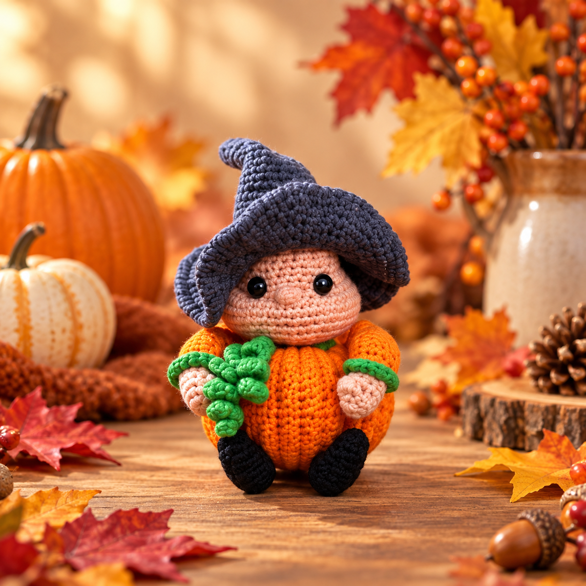 Senor Squish crochet pattern - autumn pumpkin doll