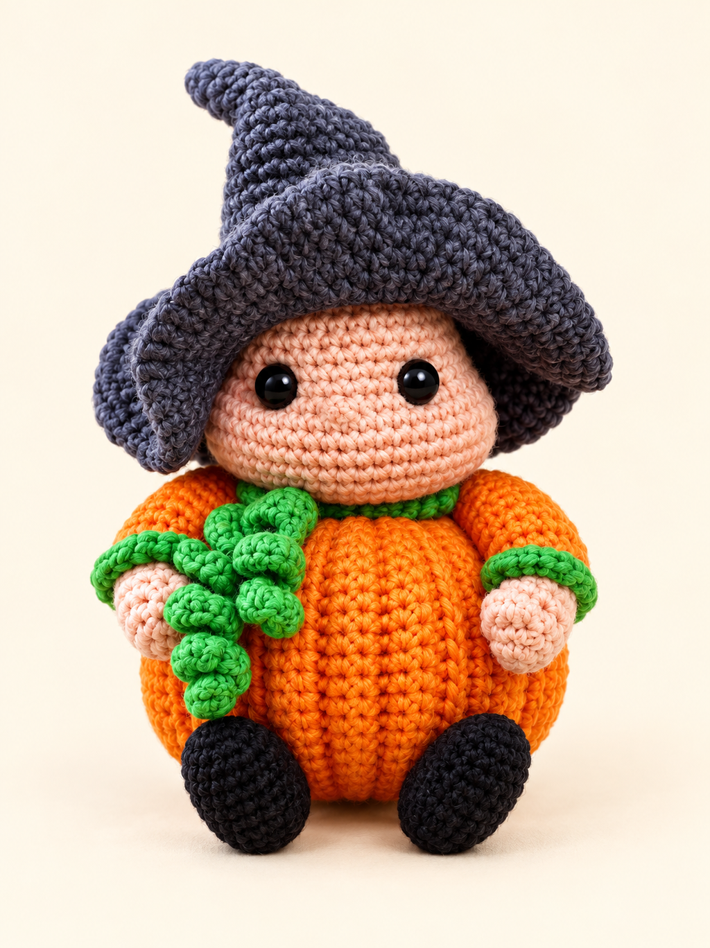Senor Squish crochet pattern - front view crochet pumpkin character