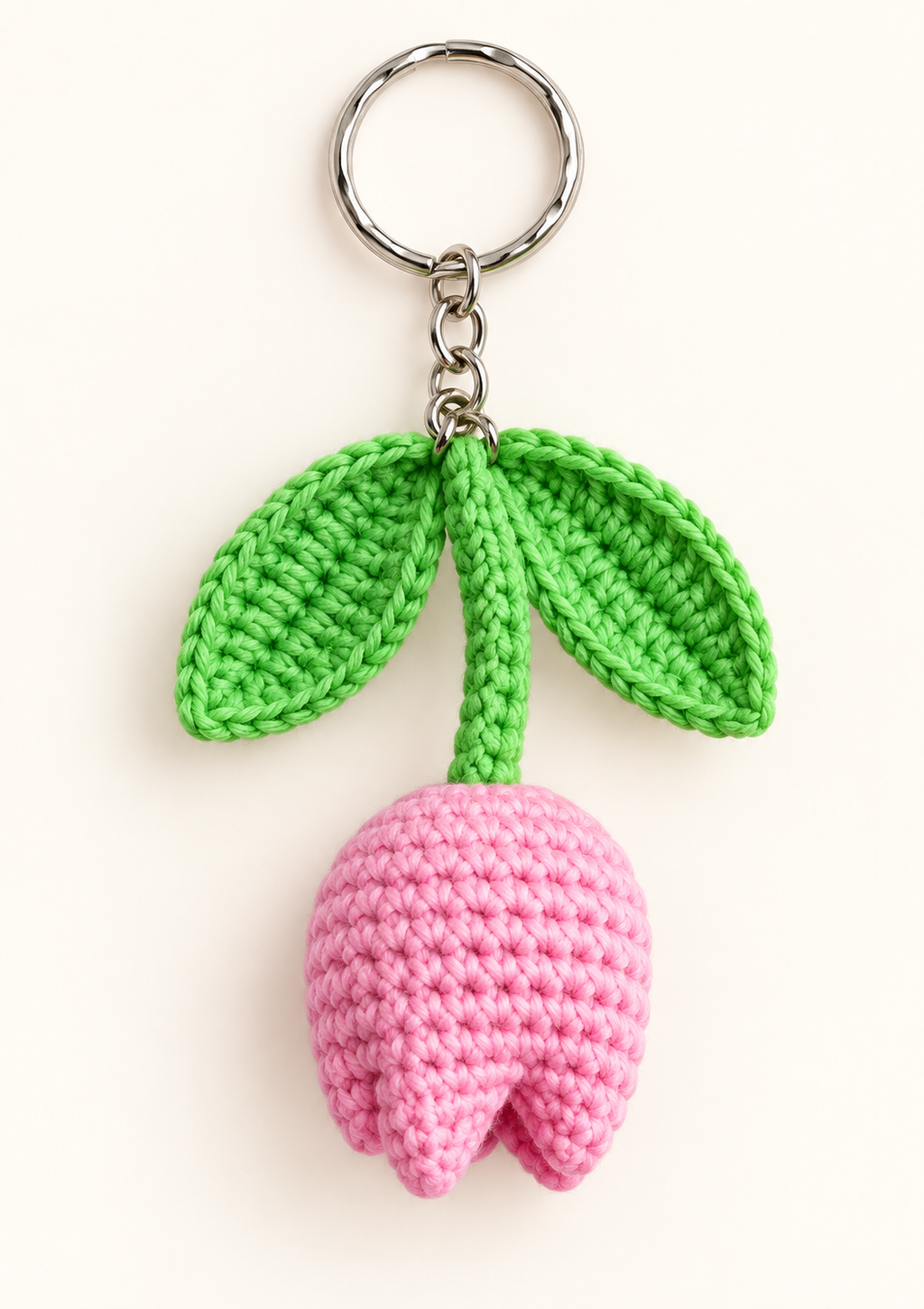 Tulip keychain crochet pattern - single pink tulip keychain